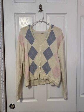 Brandy Melville Cream Button Cardigan with Baby Pink and Light Blue